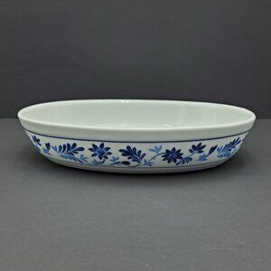 EMA Grupo Vista Alegre Portugal Oval Casserole Serving Dish Blue Floral on White